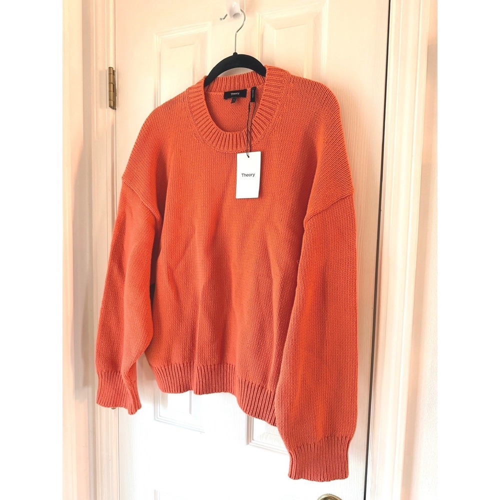 Theory Womens Oversized Crewneck Sweater Sienna Orange Cotton Blend‎ NEW LARGE - Picture 4 of 6